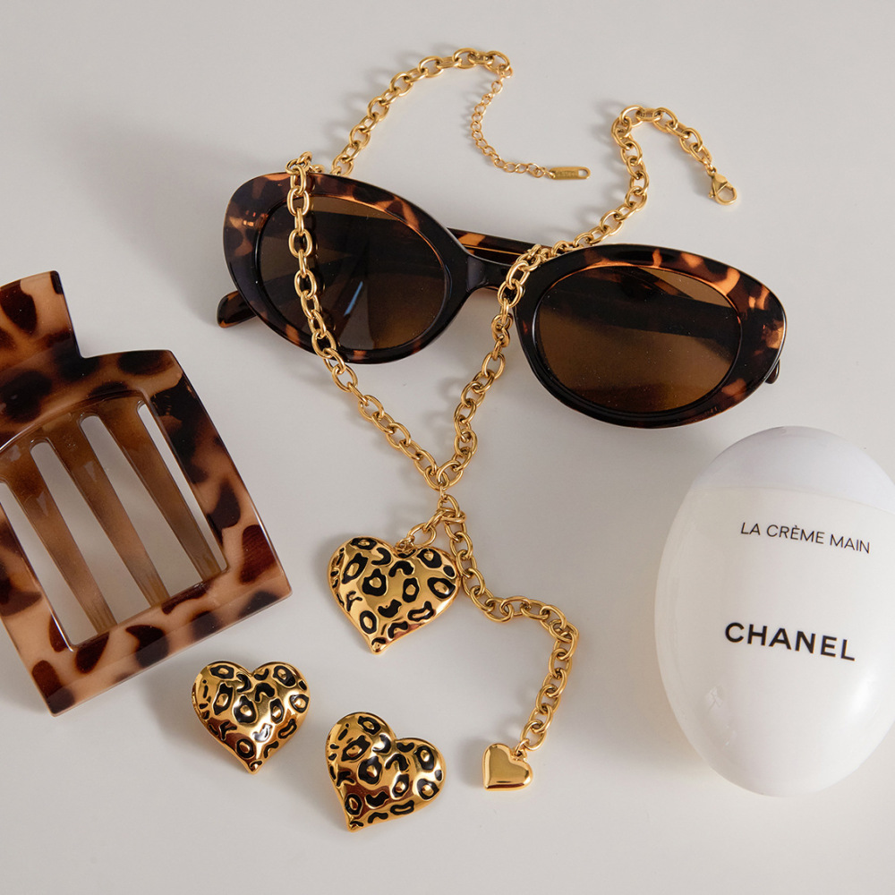 Ensembles De Bijoux Pour Femmes En Acier Inoxydable Doré, Imprimé Léopard Sexy Image5