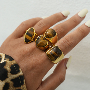 Bague Femme Rétro De Forme Irrégulière En Acier Inoxydable Étanche Couleur Or (1 Pièce) h5 Image4