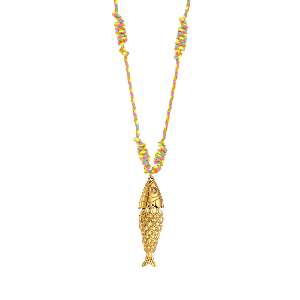 Collier Tressé Pour Femme, Motif Coquillage, En Acier Inoxydable Étanche, Couleur Or (1 Pièce) Image2