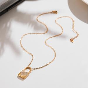 Collier Pendentif Femme En Acier Inoxydable Doré, Zircon, 1 Pièce, Fermoir Étincelant h5 Image4