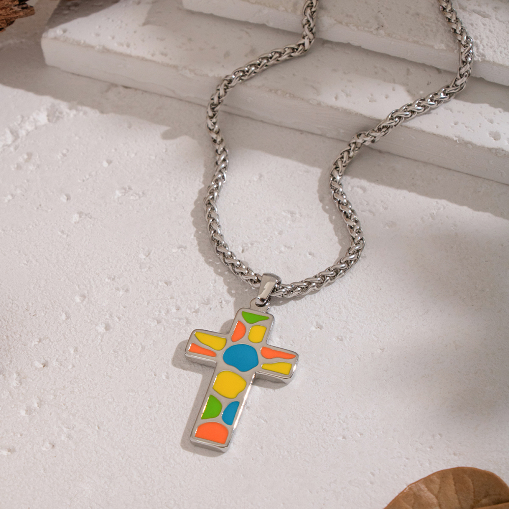 Collier Pendentif Croix En Acier Inoxydable Émaillé, Étanche Image4