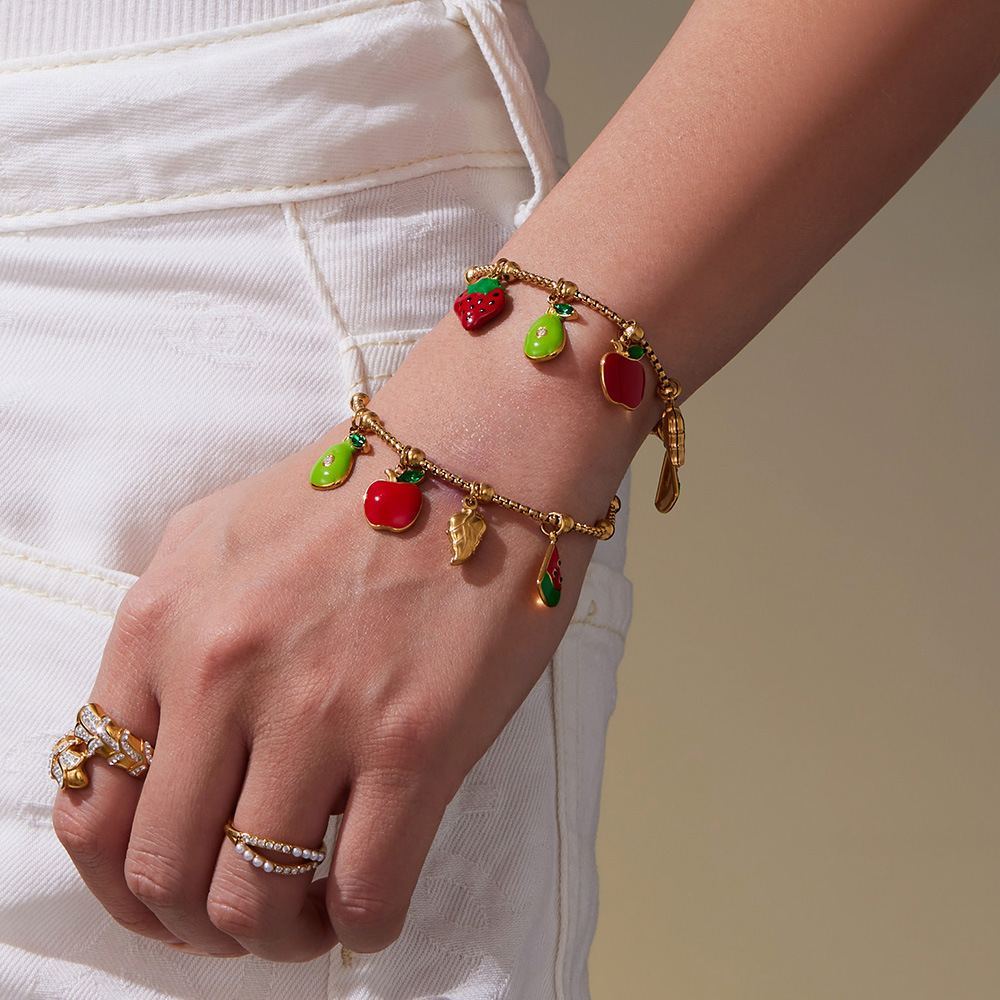 Ensembles De Bijoux Pour Femmes En Acier Inoxydable, Couleur Or, Motif Fruits Mignons, Série Polychrome Image2