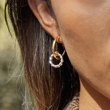 1 paire de boucles d'oreilles créoles modernes pour femmes, en acier inoxydable étanche, coloris or et argent.