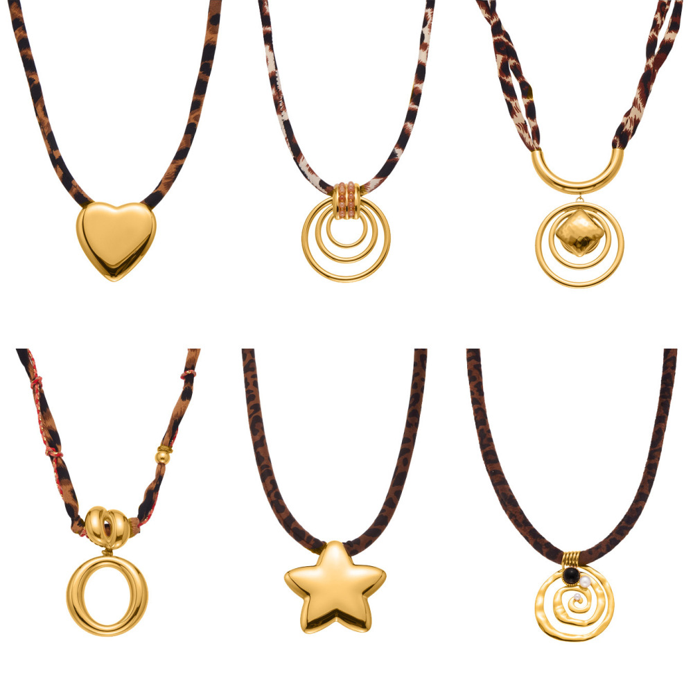 Collier Pendentif Femme Rétro En Acier Inoxydable, Couleur Or, Étanche (1 Pièce) Image5
