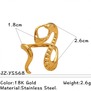 Bague Tendance En Acier Inoxydable Étanche, Forme Serpent, Couleur Or (1 Pièce) h5 