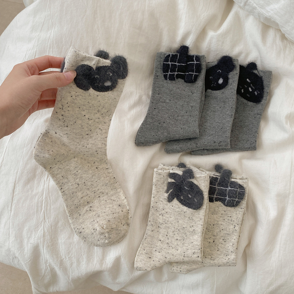 1 Paire De Chaussettes Mi-Mollet En Pur Coton Pour Femme, Motif Animal De Dessin Animé Image2