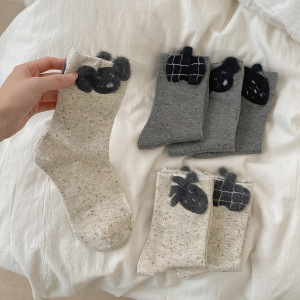 1 Paire De Chaussettes Mi-Mollet En Pur Coton Pour Femme, Motif Animal De Dessin Animé h5 Image2