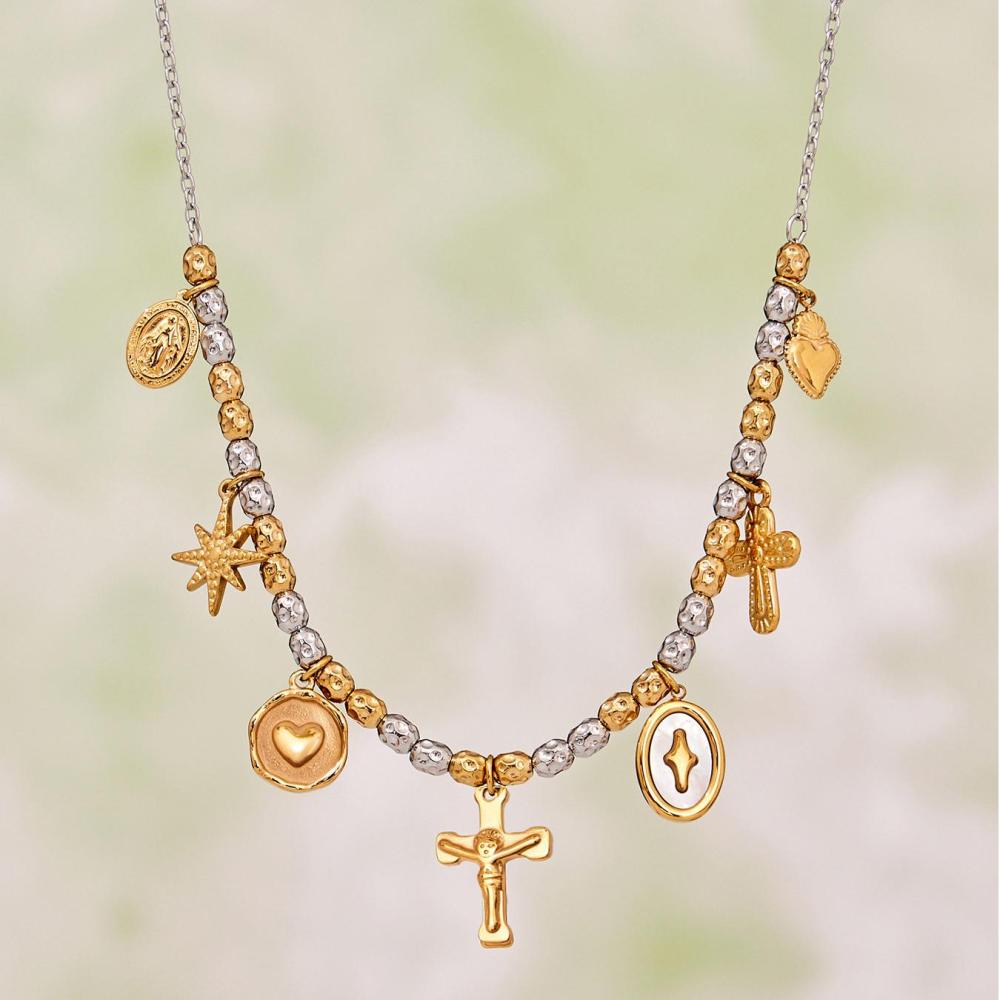 Ensembles De Bijoux Pour Femmes Vintage Cross En Acier Inoxydable Étanche, Couleurs Or Et Argent. Image3