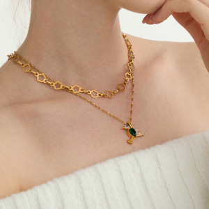Collier Pendentif Femme En Acier Inoxydable Doré, Orné D'Oiseaux En Zircon Radieux (1 Pièce) h5 Image3