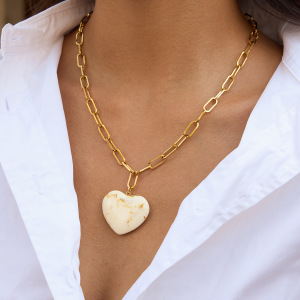 Collier Pendentif Femme En Forme De Cœur Bohème, En Acier Inoxydable, Couleur Or, Étanche, Avec Pendentif En Acrylique. h5 Image3