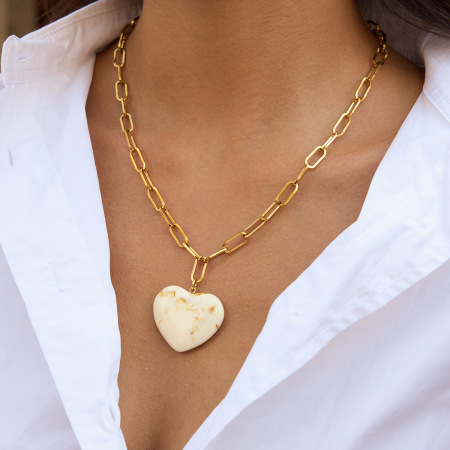 Collier pendentif femme en forme de cœur bohème, en acier inoxydable, couleur or, étanche, avec pendentif en acrylique. 2