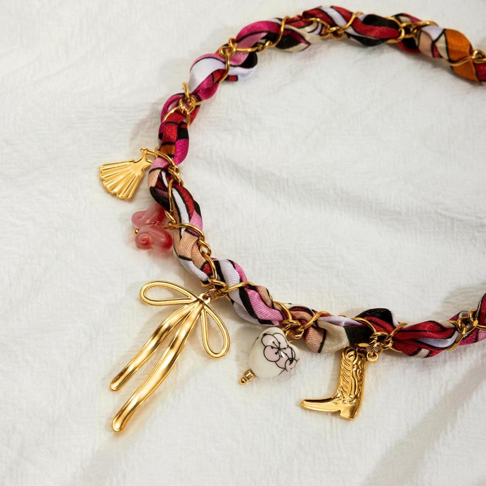Collier Pendentif Femme Luxueux En Acier Inoxydable, Couleur Or, Avec Nœud Papillon (1 Pièce) Image3