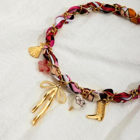 Collier pendentif femme luxueux en acier inoxydable, couleur or, avec nœud papillon (1 pièce) 2