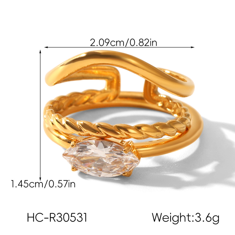 Bague En Acier Inoxydable Étanche Couleur Or Avec Pierre Précieuse En Zircon (1 Pièce) Image2