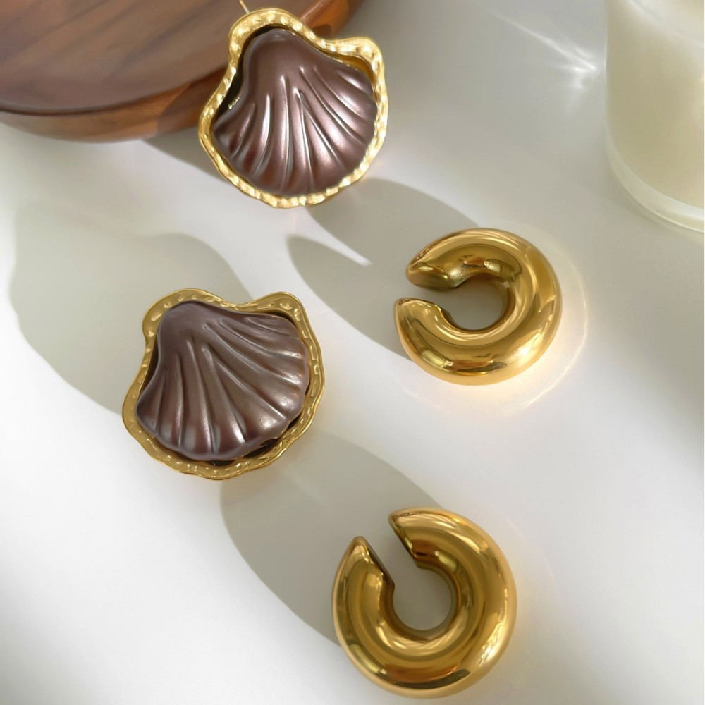 1 Paire De Boucles D'Oreilles En Acier Inoxydable, Imperméables, Couleur Or Et Acrylique Image4