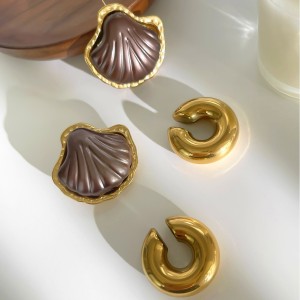 1 Paire De Boucles D'Oreilles En Acier Inoxydable, Imperméables, Couleur Or Et Acrylique h5 Image4