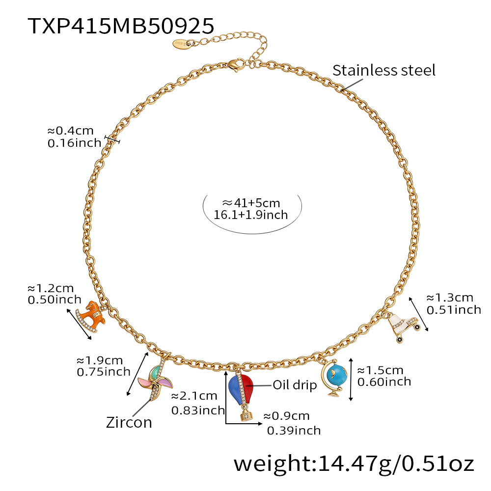 Ensembles De Bijoux Pour Femmes En Acier Inoxydable Imperméable Avec Montgolfière Et Zircon Doré, Personnalisables 