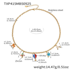 Ensembles De Bijoux Pour Femmes En Acier Inoxydable Imperméable Avec Montgolfière Et Zircon Doré, Personnalisables h5 
