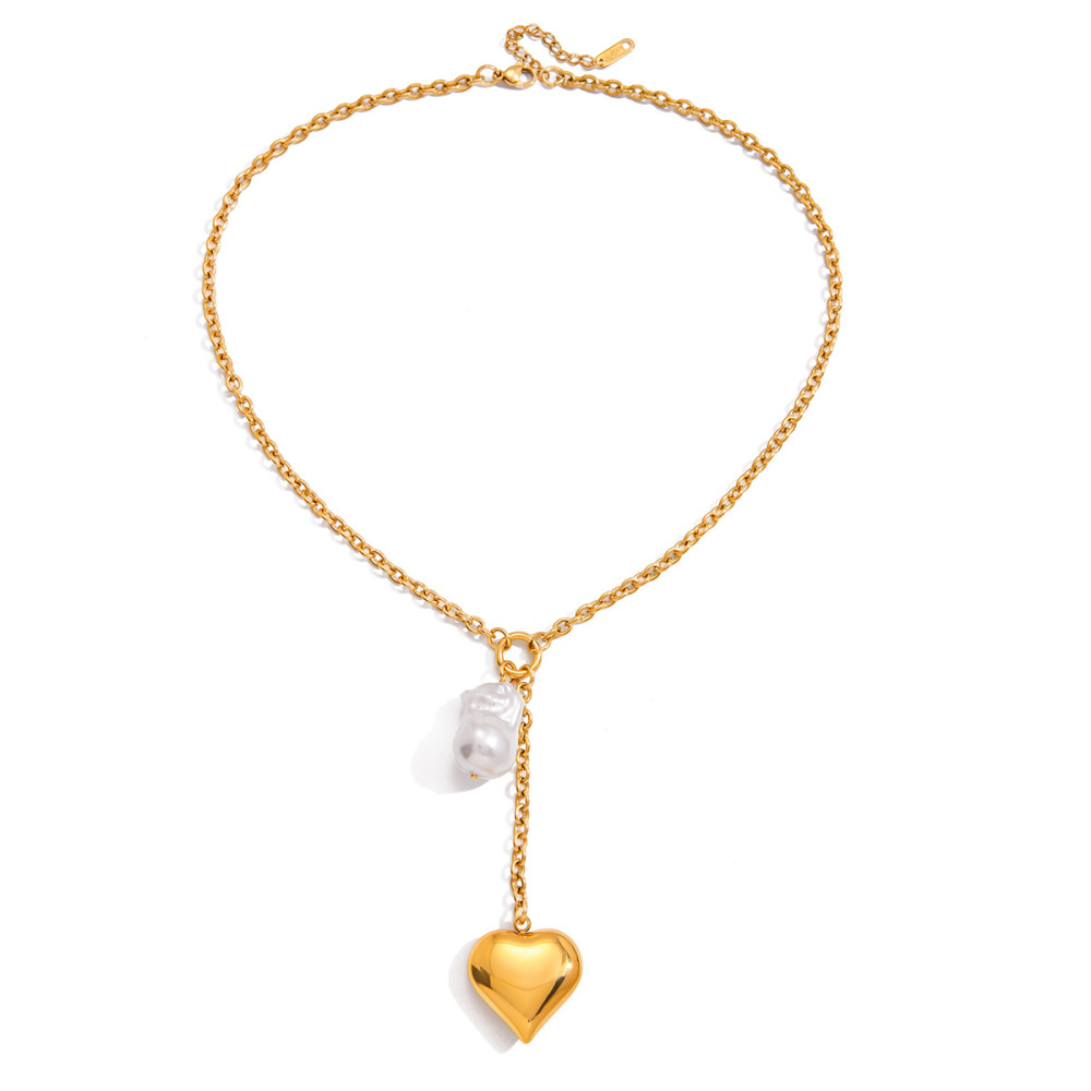 Collier Pendentif Femme En Forme De Cœur, En Acier Inoxydable Étanche, Couleur Or (1 Pièce) 