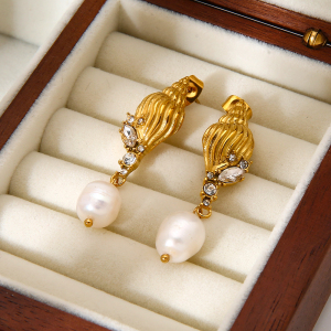 1 Paire De Boucles D'Oreilles Pendantes De Luxe Rétro En Forme De Tortue, En Acier Inoxydable Étanche Couleur Or Et Zircon. h5 Image5