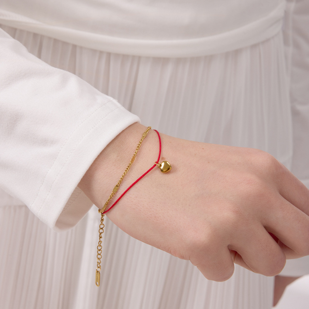 Bracelet À Breloques Romantique En Forme De Cœur, En Acier Inoxydable Étanche, Couleur Or, Pour Femme (1 Pièce). Image3