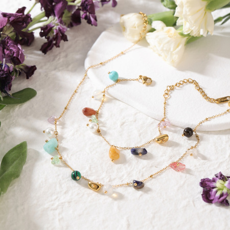 Ensembles de bijoux pour femmes en acier inoxydable et pierre naturelle de forme classique irrégulière, étanches. 2