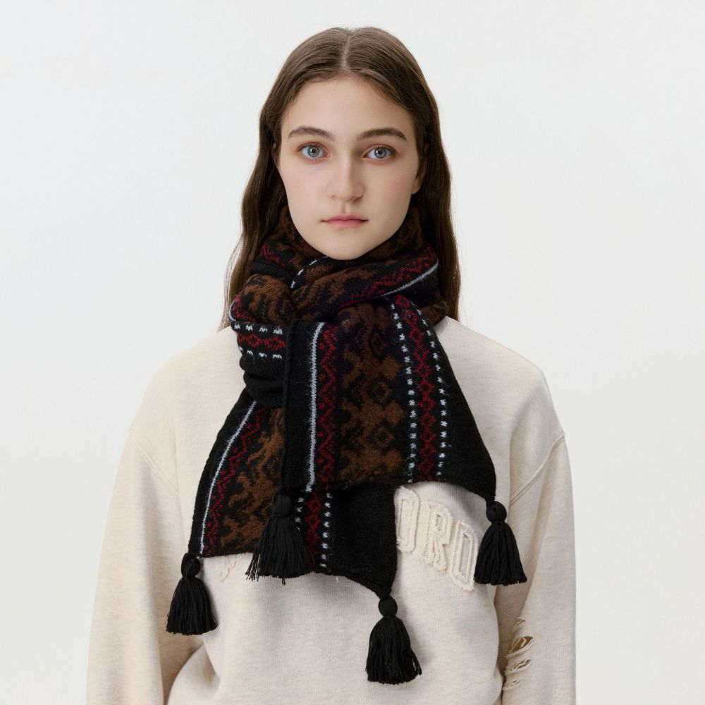 Écharpe D'Hiver Vintage En Laine Fair Isle Pour Femme, 1 Pièce