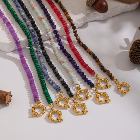 1 pièce Collier de perles rétro en pierres naturelles couleur or DIY