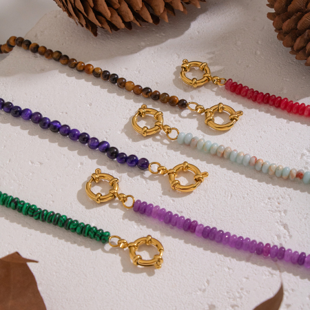 1 pièce Collier de perles rétro en pierres naturelles couleur or DIY 2