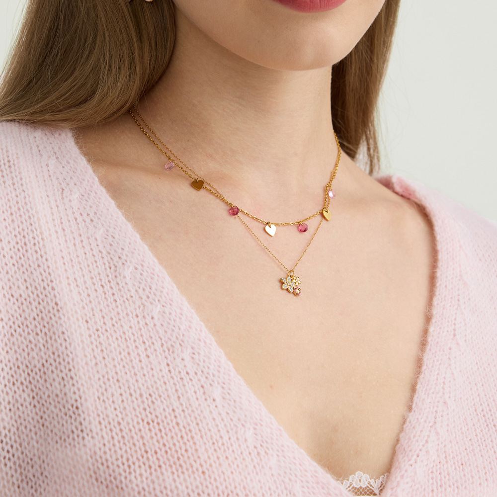 Collier Pendentif Femme En Acier Inoxydable Étanche, Orné D'Une Fleur Exquise (1 Pièce) Image4