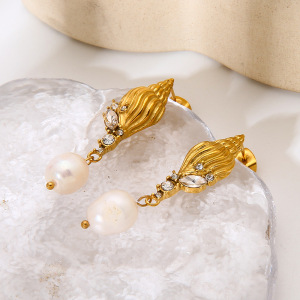 1 Paire De Boucles D'Oreilles Pendantes De Luxe Rétro En Forme De Tortue, En Acier Inoxydable Étanche Couleur Or Et Zircon. h5 Image4