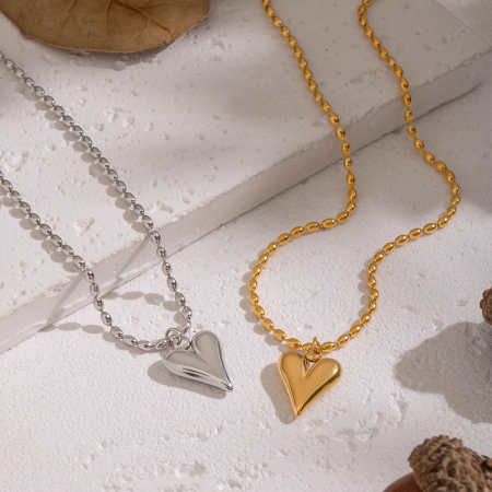 Collier pendentif cœur en acier inoxydable étanche couleur or (1 pièce) 2
