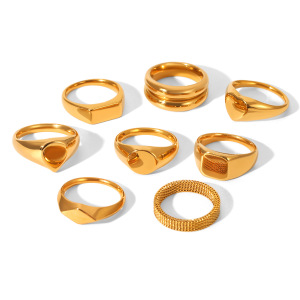 Bague Minimaliste Simple En Acier Inoxydable Étanche Couleur Or (1 Pièce) h5 Image5
