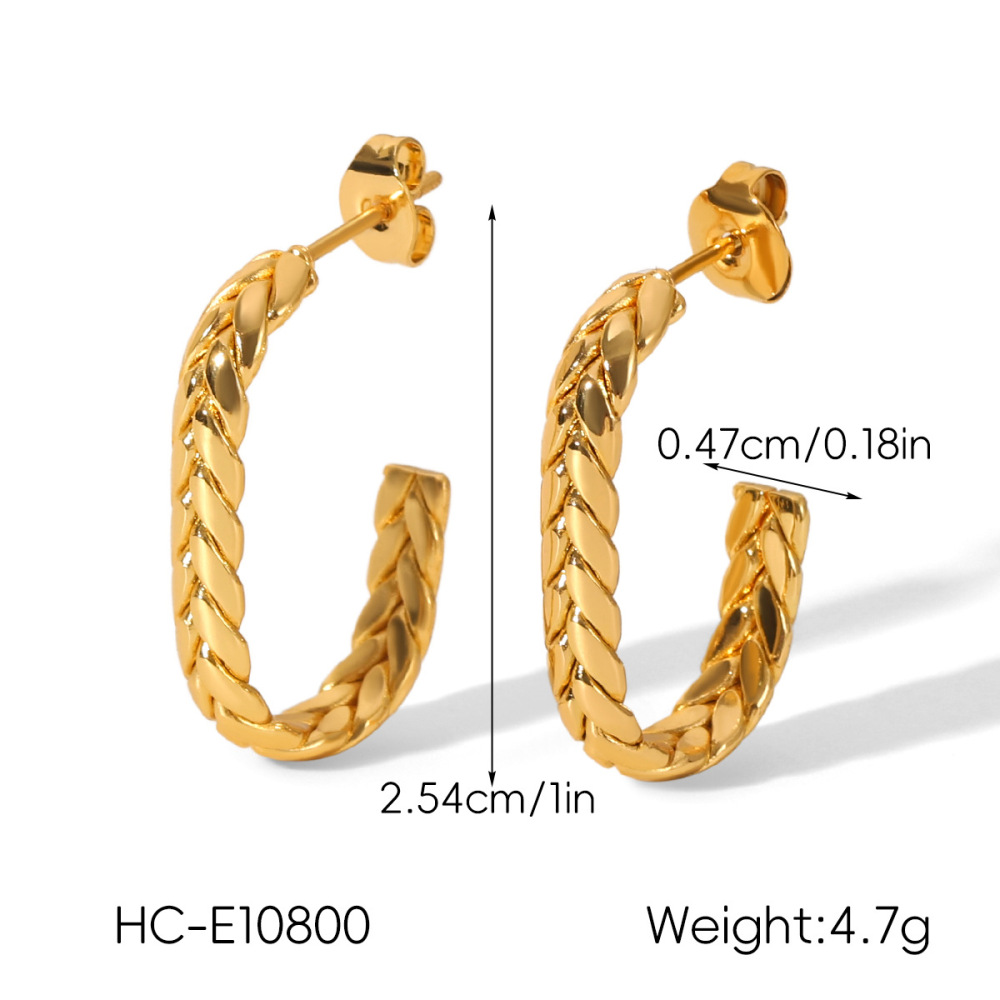 1 Paire De Boucles D'Oreilles Créoles En Acier Inoxydable Doré, Étanches, En Forme De C Image2