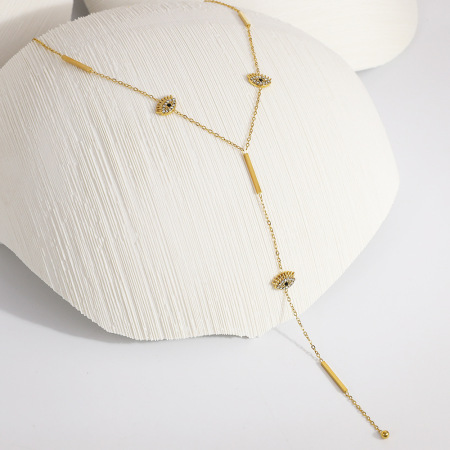 1 Collier chaîne femme simple en acier inoxydable étanche avec œil de diable, étoile et lune 2