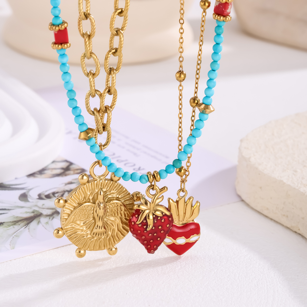 1 Collier Pendentif Femme En Acier Inoxydable Étanche, Motif Fraise Image4