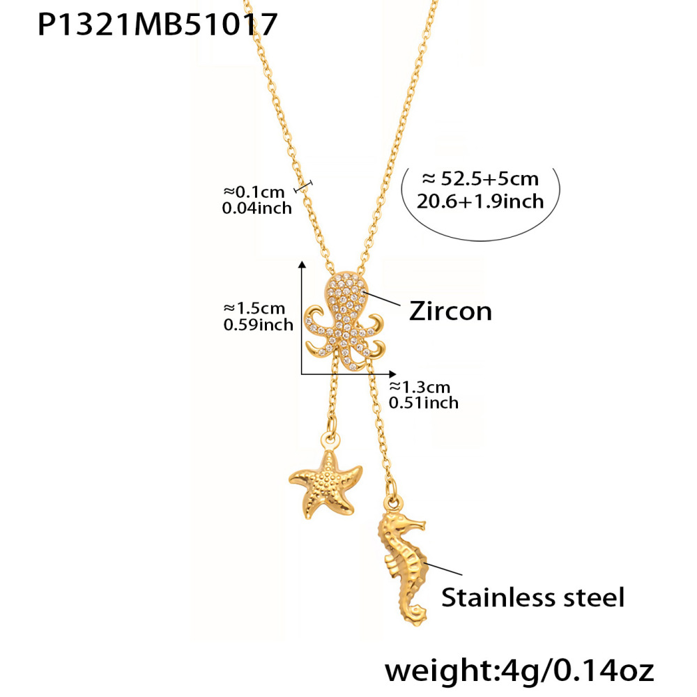 Collier Pendentif Femme En Acier Inoxydable Doré, Étanche, Avec Zircon, 1 Pièce, Collection Marine h5Image2