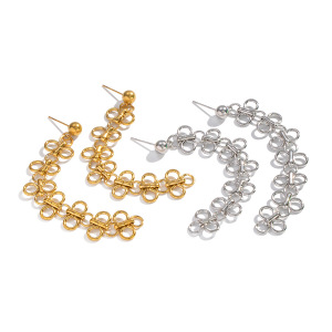 1 Paire De Boucles D'Oreilles Pendantes Romantiques En Acier Inoxydable Doré, Imperméables, À Motif Floral. h5 Image5