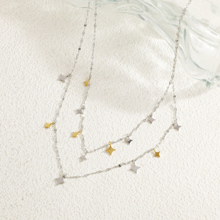 Collier chaîne pour femme, 1 pièce, couleurs mixtes or et argent, étoile 2