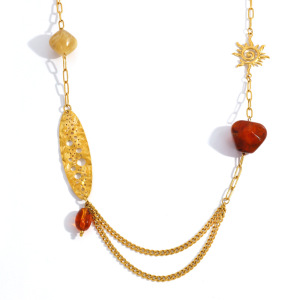 Collier Chaîne Étanche En Acier Inoxydable Ajouré, Motif Soleil, Pour Femme (1 Pièce) h5 Image5