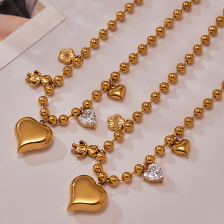 Collier pendentif romantique en forme de cœur, en acier inoxydable étanche, couleur or, pour femme (1 pièce) 2
