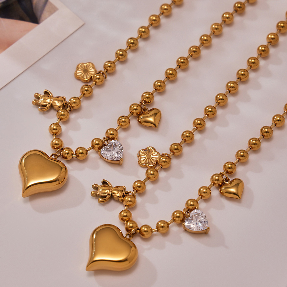 Collier Pendentif Romantique En Forme De Cœur, En Acier Inoxydable Étanche, Couleur Or, Pour Femme (1 Pièce) h5Image3