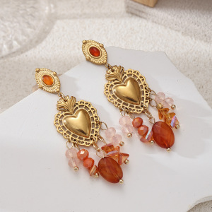Ensemble Collier Et Pendentif En Acier Inoxydable Imperméable Doré Avec Pompon En Cristal Et Pierre Naturelle En Forme De Cœur h5 Image4