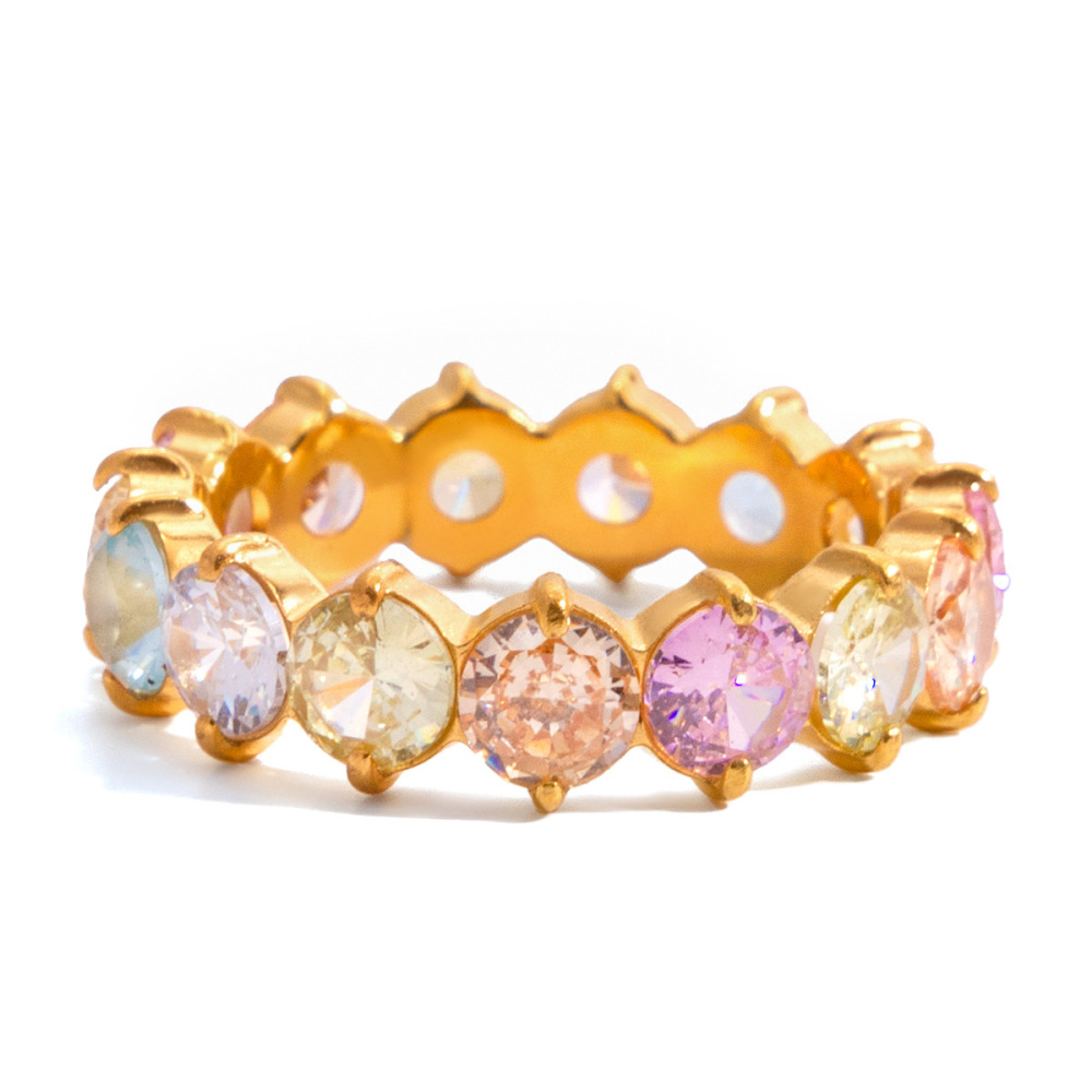 Bague Pour Femme En Acier Inoxydable Doré, Ornée D'Un Zircon Et D'Un Anneau Brillant (1 Pièce). 