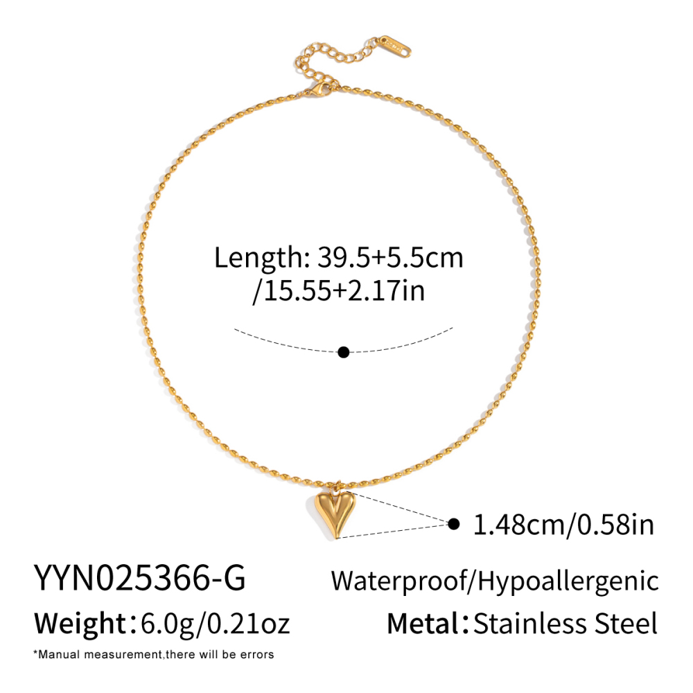 Collier Pendentif Cœur En Acier Inoxydable Étanche Couleur Or (1 Pièce) 