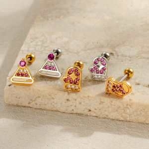 Boucles D'Oreilles Piercing Pour Femme En Cuivre Doré Et Zirconium h5 Image3