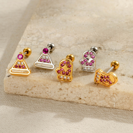 Boucles d'oreilles piercing pour femme en cuivre doré et zirconium 2
