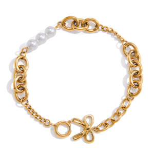 Bracelet À Breloques Pour Femme, 1 Pièce, Nœud Papillon Romantique, En Acier Inoxydable Étanche, Couleur Or h5 