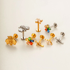 Boucles D'Oreilles Percées En Alliage De Titane Et Zircone Doré Pour Femme, 1 Pièce h5 Image4