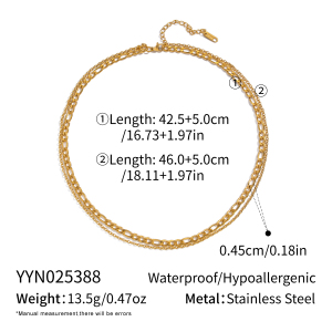 Collier À Plusieurs Rangs En Acier Inoxydable Doré, Étanche, Composé D'Une Seule Chaîne. h5